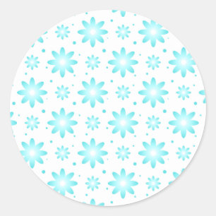 White and turquoise delicate daisy, dots pattern classic round sticker