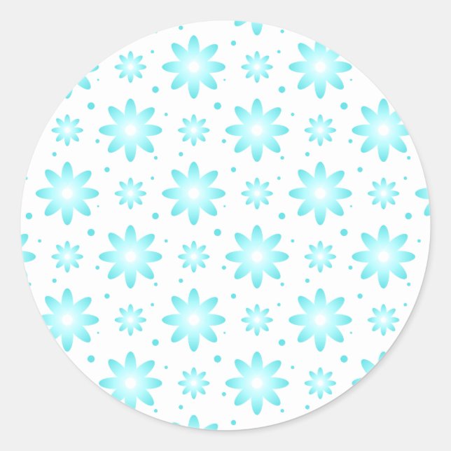 White and turquoise delicate daisy, dots pattern  classic round sticker (Front)