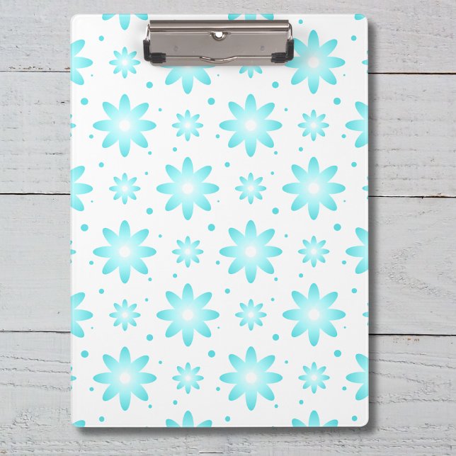White and turquoise delicate daisy, dots pattern  clipboard (Creator Uploaded)
