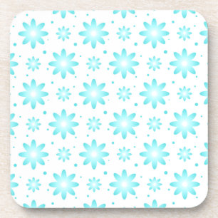 White and turquoise delicate daisy, dots pattern coaster