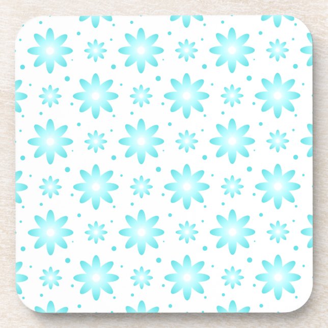 White and turquoise delicate daisy, dots pattern  coaster (Front)