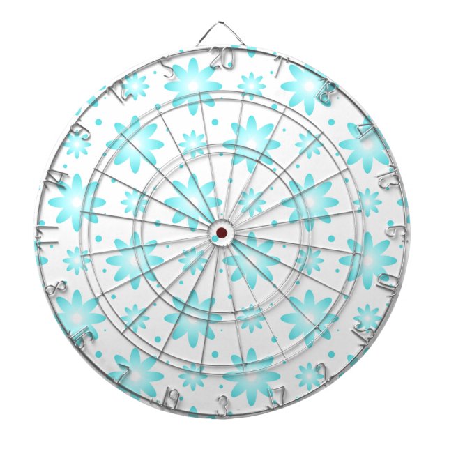White and turquoise delicate daisy, dots pattern  dartboard (Front)