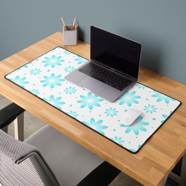 White and turquoise delicate daisy, dots pattern  desk mat (Office 2)