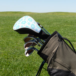 White and turquoise delicate daisy, dots pattern golf head cover