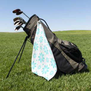White and turquoise delicate daisy, dots pattern golf towel