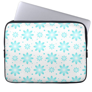 White and turquoise delicate daisy, dots pattern laptop sleeve