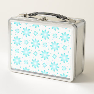 White and turquoise delicate daisy, dots pattern metal lunch box