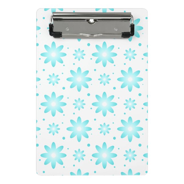White and turquoise delicate daisy, dots pattern  mini clipboard (Front)