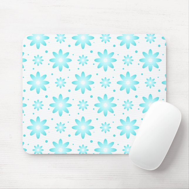 White and turquoise delicate daisy, dots pattern  mouse pad (With Mouse)