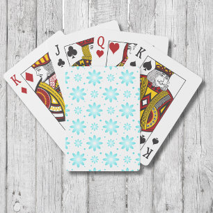 White and turquoise delicate daisy, dots pattern playing cards