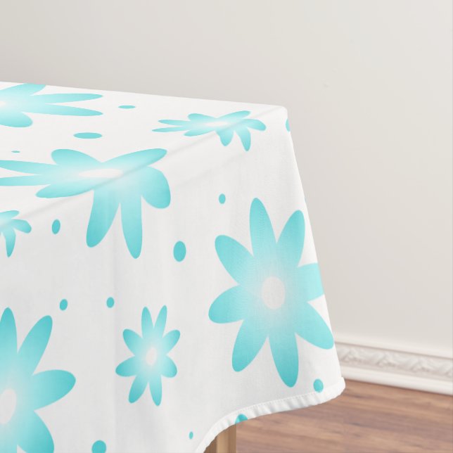 White and turquoise delicate daisy, dots pattern  tablecloth (In Situ)