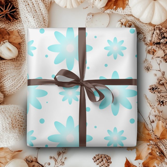 White and turquoise delicate daisy, dots pattern  wrapping paper (Creator Uploaded)