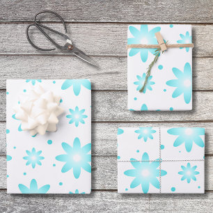 White and turquoise delicate daisy, dots pattern  wrapping paper sheet