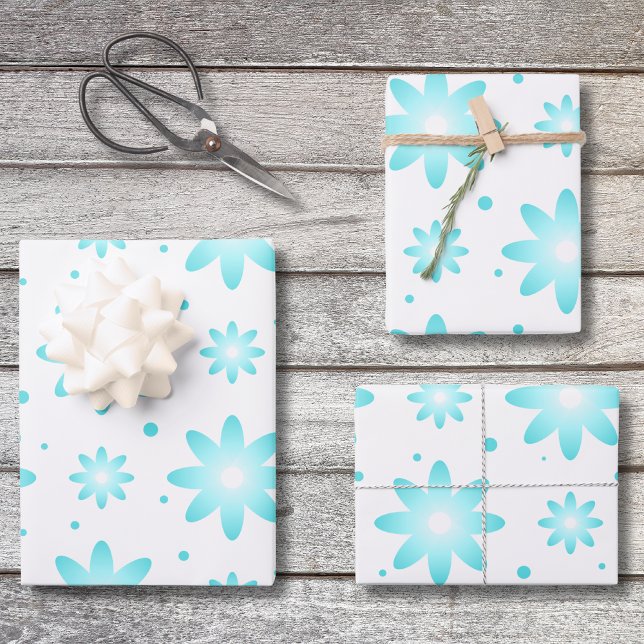 White and turquoise delicate daisy, dots pattern  wrapping paper sheet (Creator Uploaded)