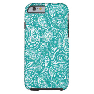 White And Turquoise Floral Paisley Pattern Tough iPhone 6 Case
