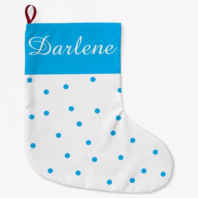 White and Turquoise Polka Dot: Large Christmas Stocking (Front)