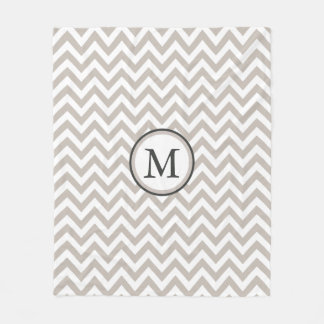 White And Warm Grey Chevron Pattern Monogram Fleece Blanket