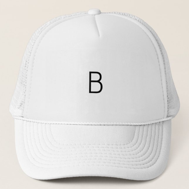 White and White Colour Custom B Monogram or Initia Trucker Hat (Front)