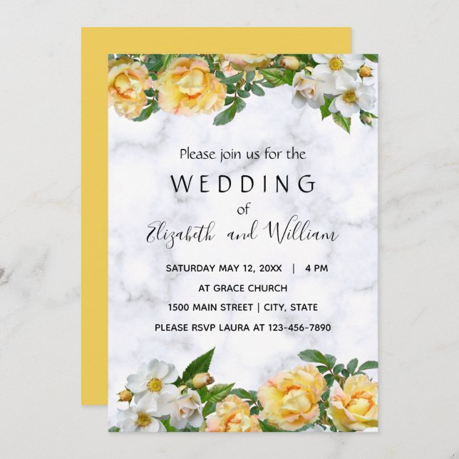 White and Yellow Blossom Delicate Wedding Invitation (Front/Back)
