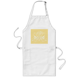White and Yellow Calligraphy Rose Long Apron
