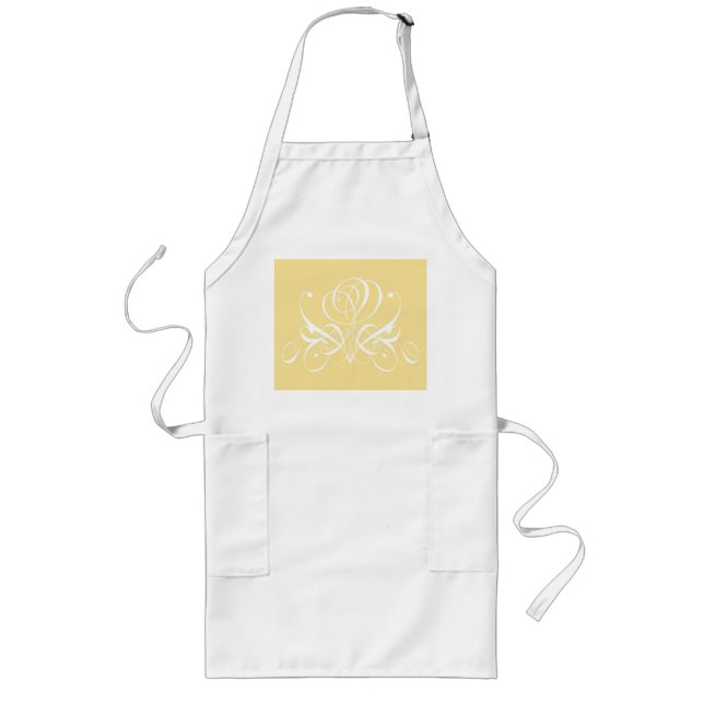 White and Yellow Calligraphy Rose  Long Apron (Front)