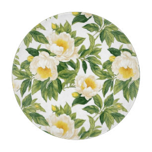 White and yellow Claire de Lune peonies Cutting Board