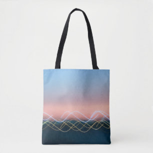 White and yellow curve lines tote bag