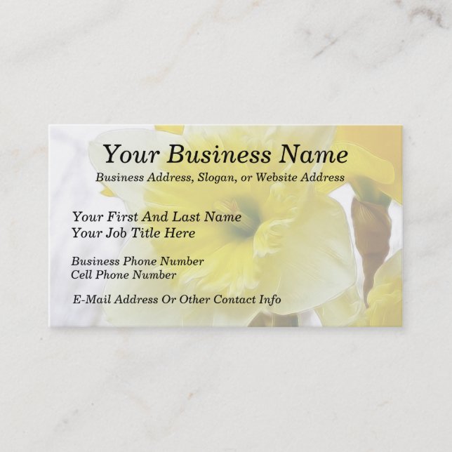 White And Yellow Daffodil Business Card (Front)