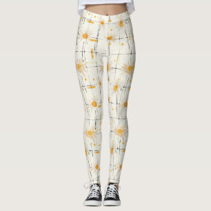 White and Yellow Daisies - Rustic Plaid Background Leggings