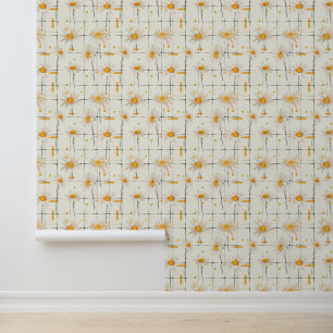 White and Yellow Daisies - Rustic Plaid Background Wallpaper
