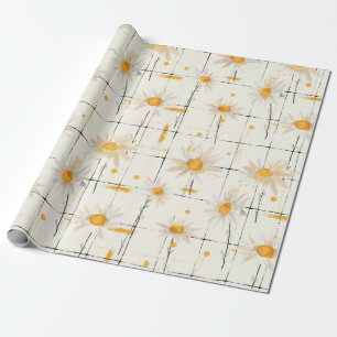 White and Yellow Daisies - Rustic Plaid Background Wrapping Paper