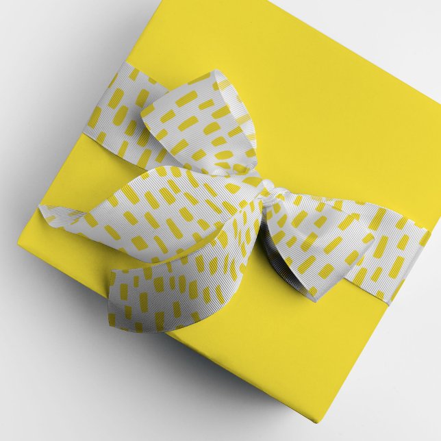 White and Yellow Dashing Dots Grosgrain Ribbon (Bright neon yellow on white dashing dots ribbon.)