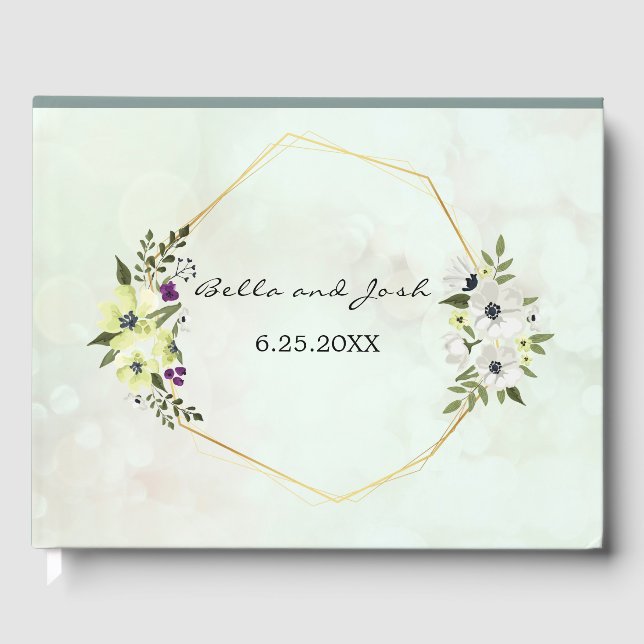 White and Yellow Floral with Gold Wedding Guest Book (Front)