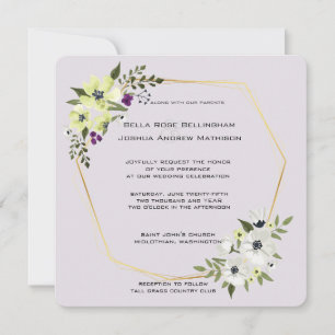 White and Yellow Floral with Gold Wedding Invitation