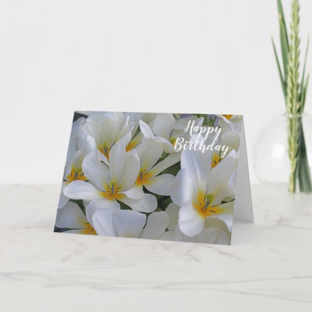 White and Yellow Flowers Close Happy Birthday Card (Front)