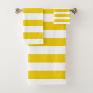 White and Yellow Horizontal Stripes Bath Towel Set