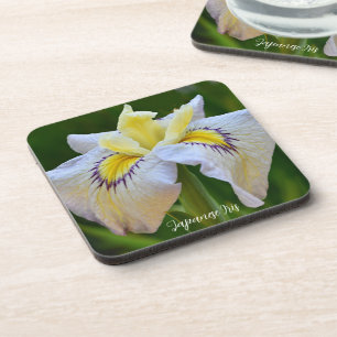 White and Yellow Japanese Iris Floral Coaster