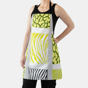 White and Yellow Mixed Animal Print Apron