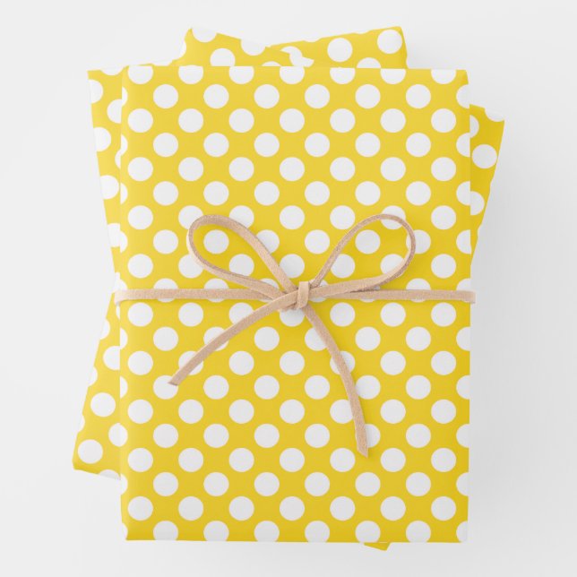 White and Yellow Polka Dot Wrapping Paper Sheet (In situ)