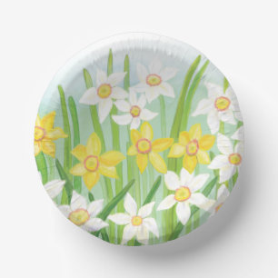 White and Yellow Spring Daffodils  Paper Plate