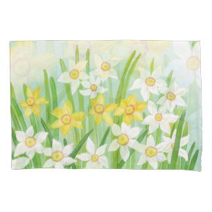 White and Yellow Spring Daffodils  Pillowcase