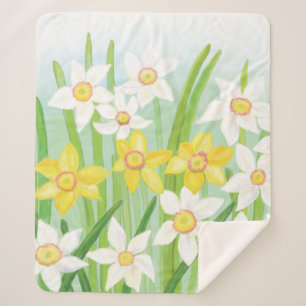 White and Yellow Spring Daffodils Sherpa Blanket