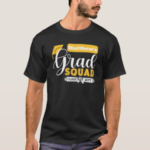 White and Yellow Text Male's Black Grad Squad T-Shirt