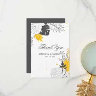 White And Yellow Tropical Leaves  Thank You Card