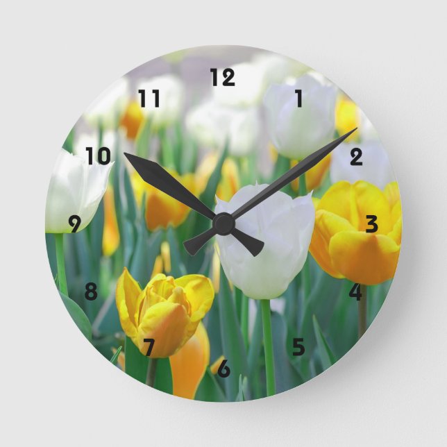 White and Yellow Tulip Flower Wall Clock (Front)