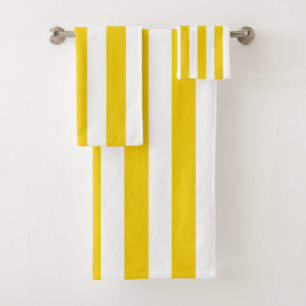 White and Yellow Vertical Stripes Bath Towel Set