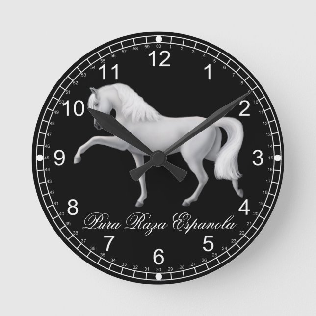 White Andalusian PRE Horse Wall Clock (Front)