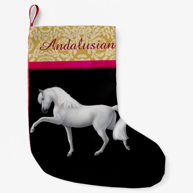 White Andalusian Spanish Horse Christmas Stocking (Front)