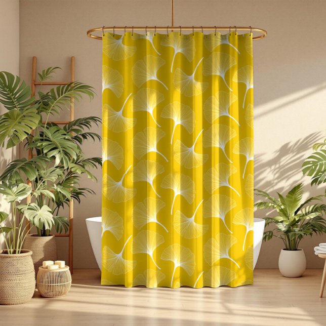 White andd yellow abstract leaves pattern shower curtain (Creator Uploaded)
