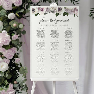 White Anemone and Purple Floral Seating Chart